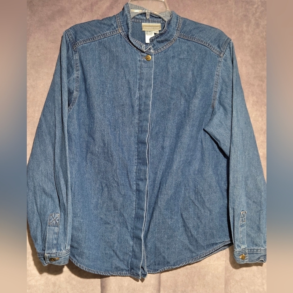 Vintage Coldwater Creek Denim Blouse Long Sleeve Cotton Button-Down 14P